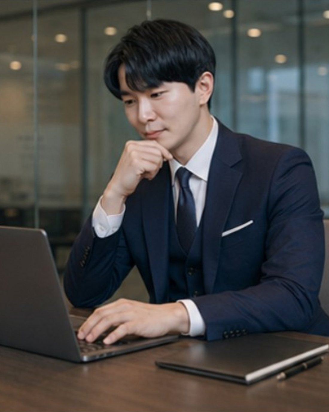 노트북으로 고객사 성과를 검토하는 김태무 대표